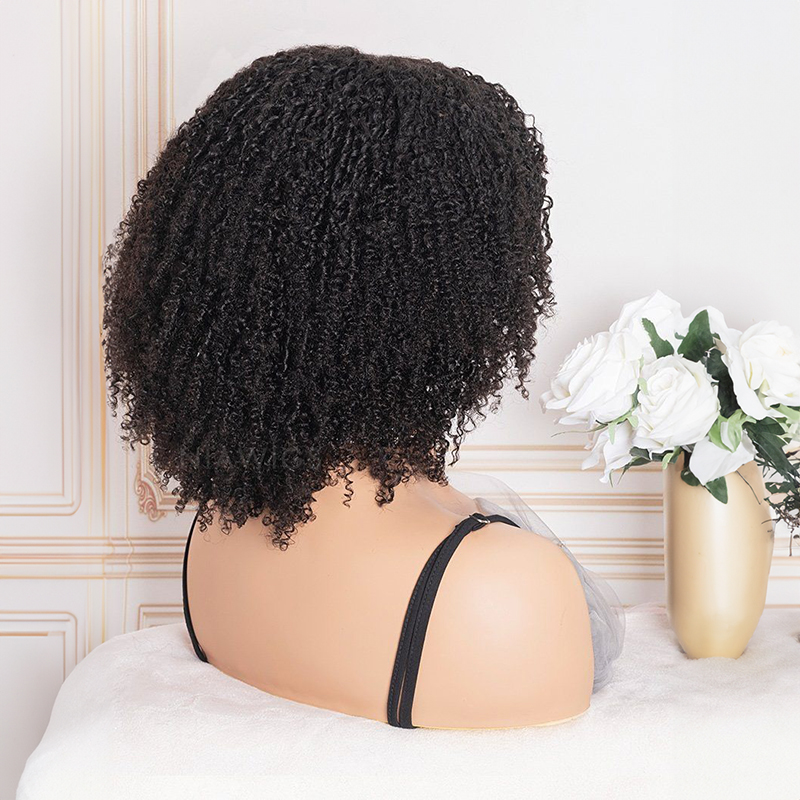 13x4 Afro Kinky Curly Wig With Bangs Human Hair Lace Front Wigs