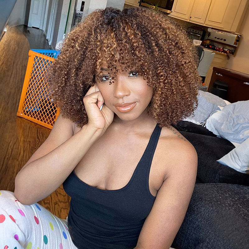 13x4 Afro Kinky Curly Wig With Bangs Human Hair Lace Front Wigs