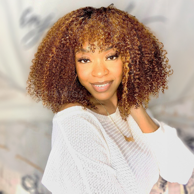 13x4 Afro Kinky Curly Wig With Bangs Human Hair Lace Front Wigs