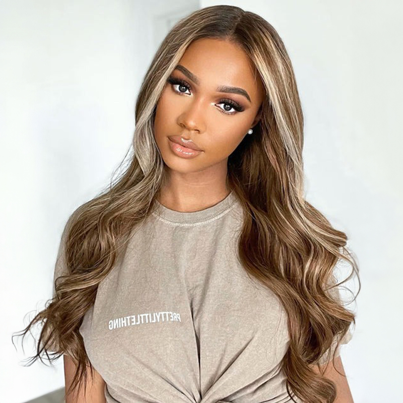 Ash Blonde Highlight Wavy 13x4 Lace Front With Dark Roots Glueless Wigs