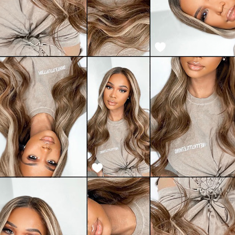 Ash Blonde Highlight Wavy 13x4 Lace Front With Dark Roots Glueless Wigs