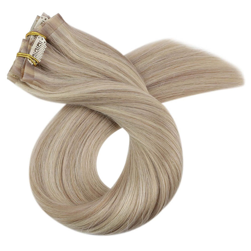 Ash Blonde PU Seamless Clip In Remy Human Hair Extensions (#P18/613)