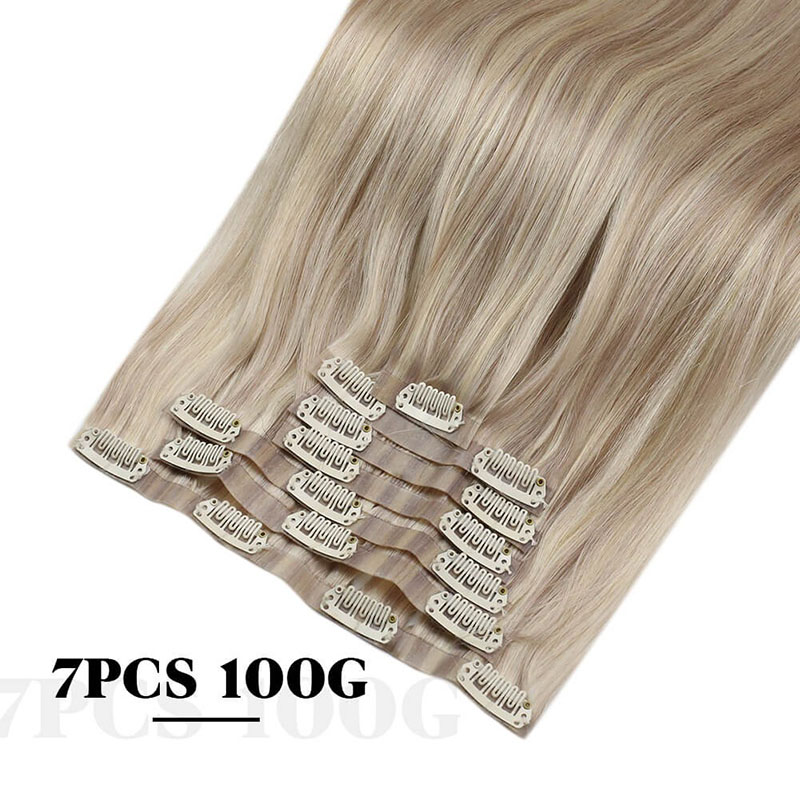 Ash Blonde PU Seamless Clip In Remy Human Hair Extensions (#P18/613)