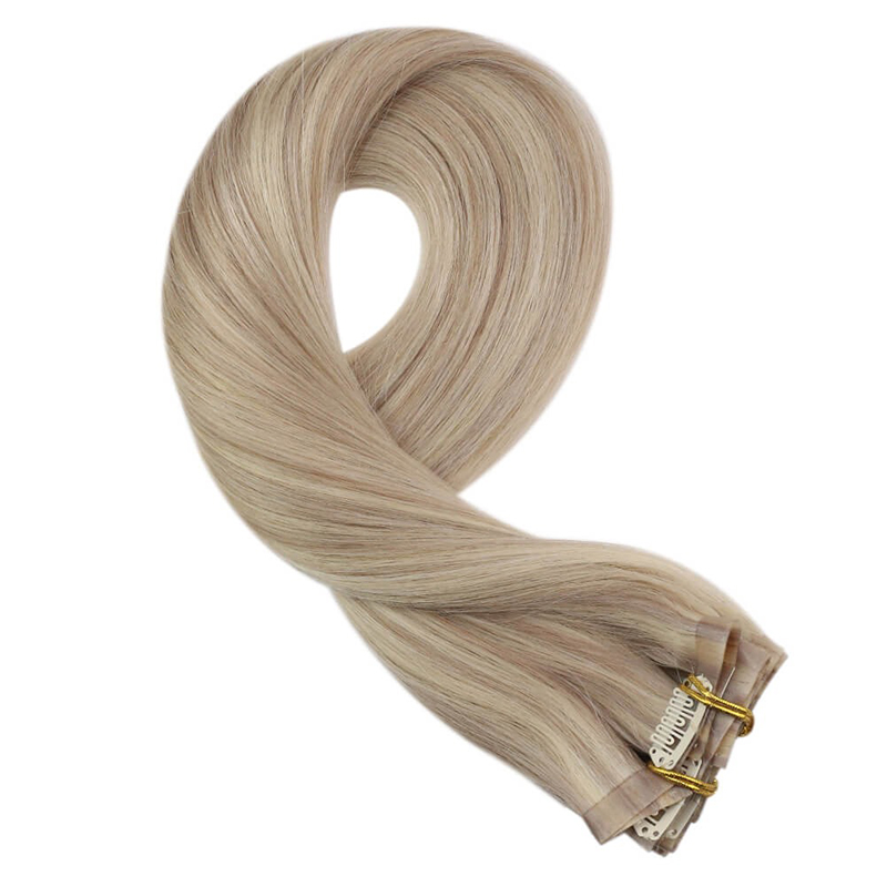 Ash Blonde PU Seamless Clip In Remy Human Hair Extensions (#P18/613)