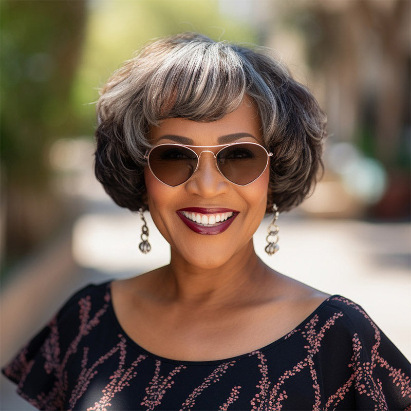 Parrucche Bob per la mamma Parrucche corte in colori misti in bianco e nero con frangia