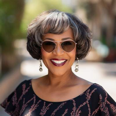 Bob Wigs For Mom Black And White Mix Color Short Wigs With Bangs