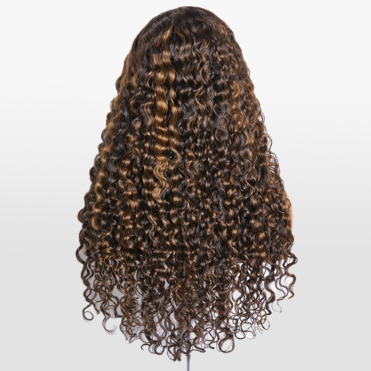 Brown Highlights Curly Glueless 13x4 HD Lace Front Wig Pre-bleached
