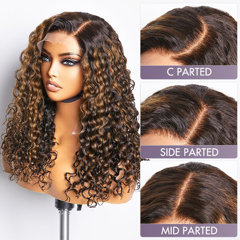 Brown Highlights Curly Glueless 13x4 HD Lace Front Wig Pre-bleached