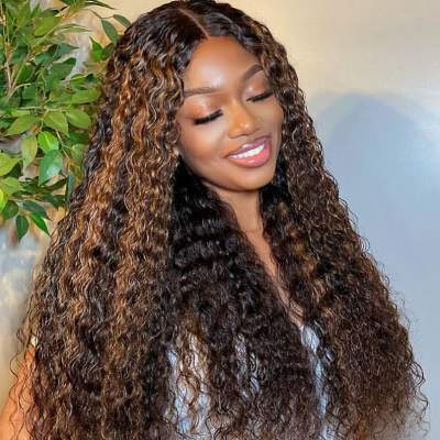 Brown Highlights Curly Glueless 13x4 HD Lace Front Wig Pre-bleached