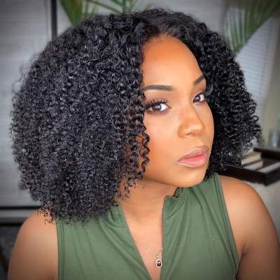 Beginner Friendly V Part Kinky Curly Wig Glueless Protective Style Human Hair Wig