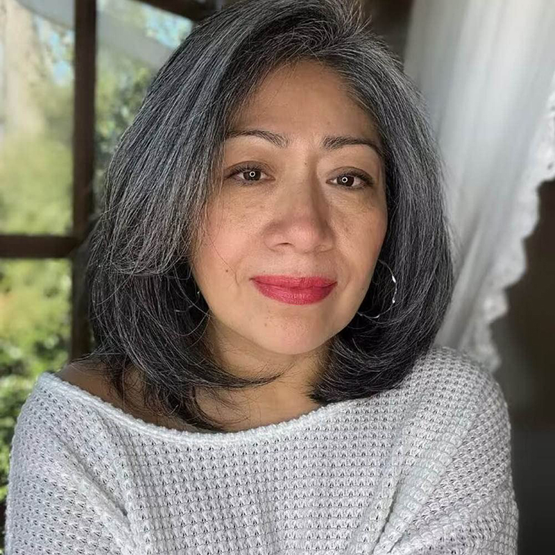 Grey Human Hair Bob Wig Straight Salt and Pepper Hair Wig 150% 10 Inch