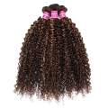 Mèches de cheveux blonds miel, mèches bouclées, tissage de cheveux humains, 3 lots