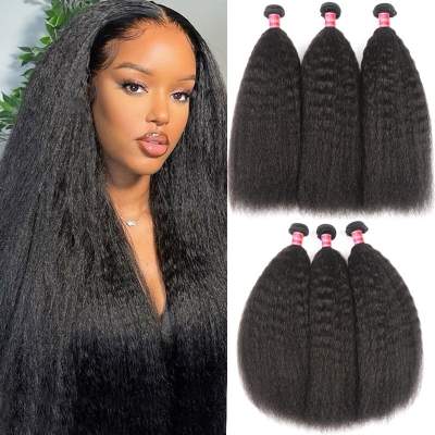 Kinky Straight Hair Weave 3 Bundles Virgin Human Hair Weft Extensions