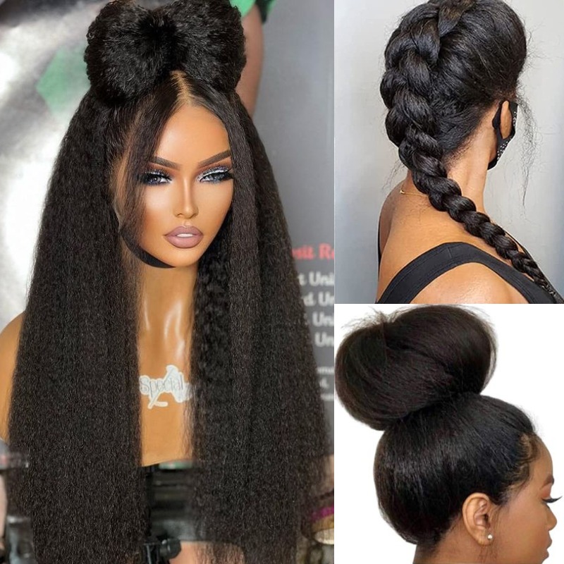 Kinky Straight Human Hair Lace Front Wig Wear and Go Wigs With Baby Hair
