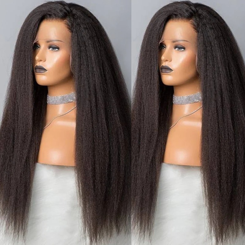 Kinky Straight Human Hair Lace Front Wig Wear and Go Wigs With Baby Hair