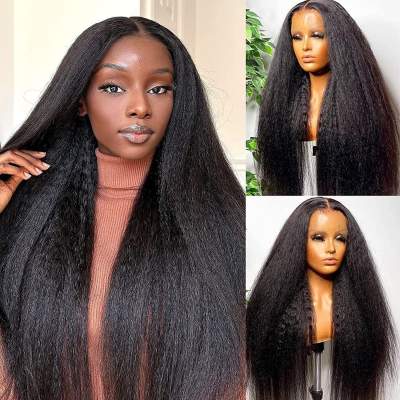 Kinky Straight Human Hair Lace Front Wig Wear and Go Wigs With Baby Hair