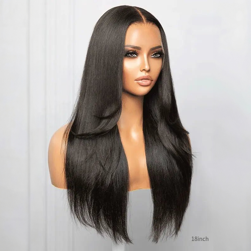 Layered Cut Yaki Straight Middle Part Clueless Lace Wig 100% Human Hair