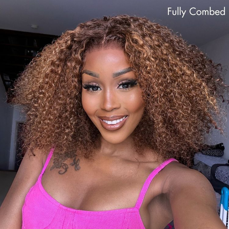 Mix Color Brown Curly Bob Wig 13X4 Frontal Short Lace Wig 100% Human Hair