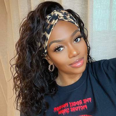Natural Black Loose Deep Wave No Lace Glueless Free Part Headband Wig