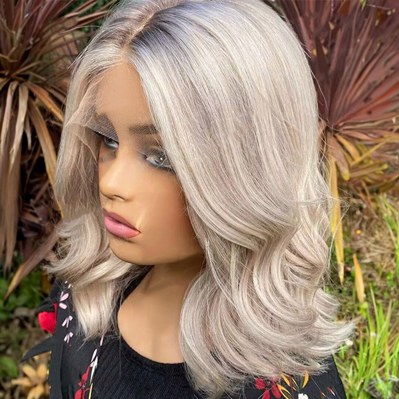 Parrucca ondulata in pizzo biondo platino Bob 13x4 Parrucca di capelli umani senza colla