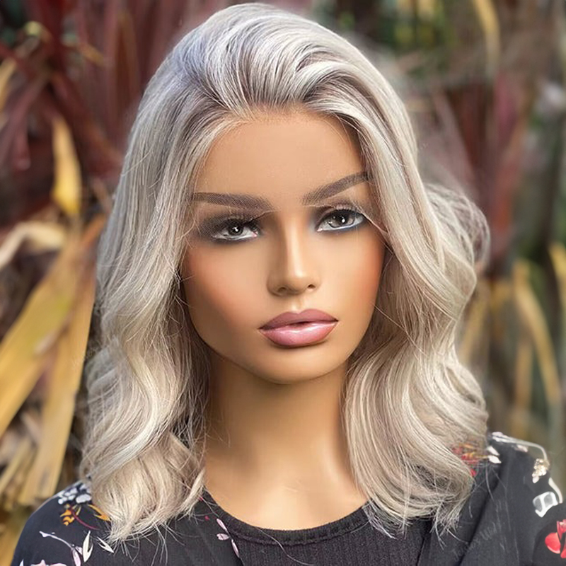 Platinum Ash Blonde Bob 13x4 Lace Wavy Wig Glueless Human Hair Wig