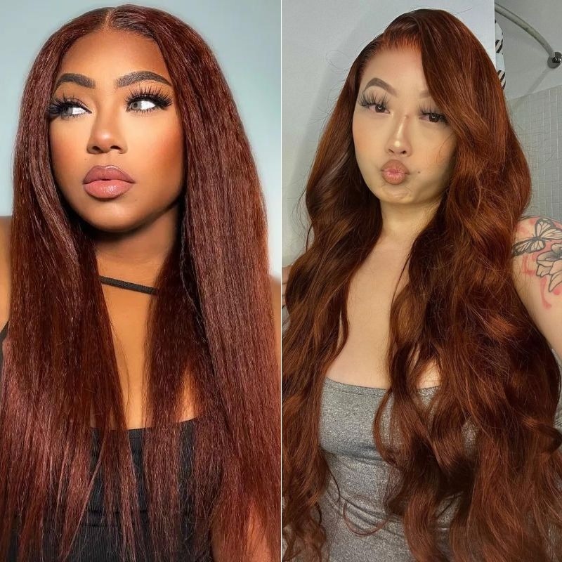 Reddish Brown #33B Kinky Straight Wig Affordable 13x4 Lace Front Wig