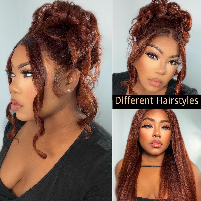 Reddish Brown #33B Kinky Straight Wig Affordable 13x4 Lace Front Wig