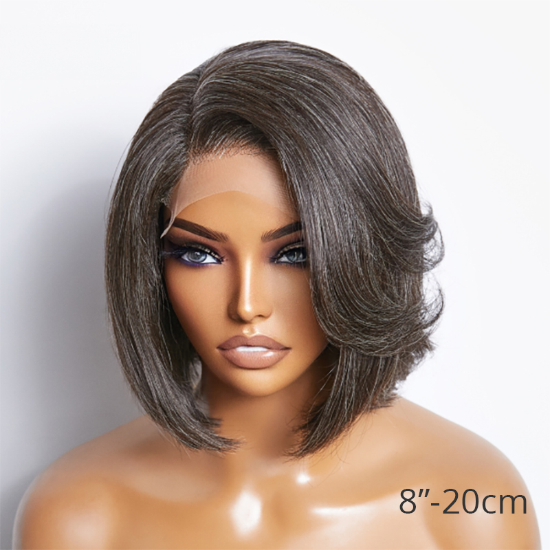 Zout & Peper Zijscheiding Bob Style Lijmloze 4x4 Sluiting Lace Wig