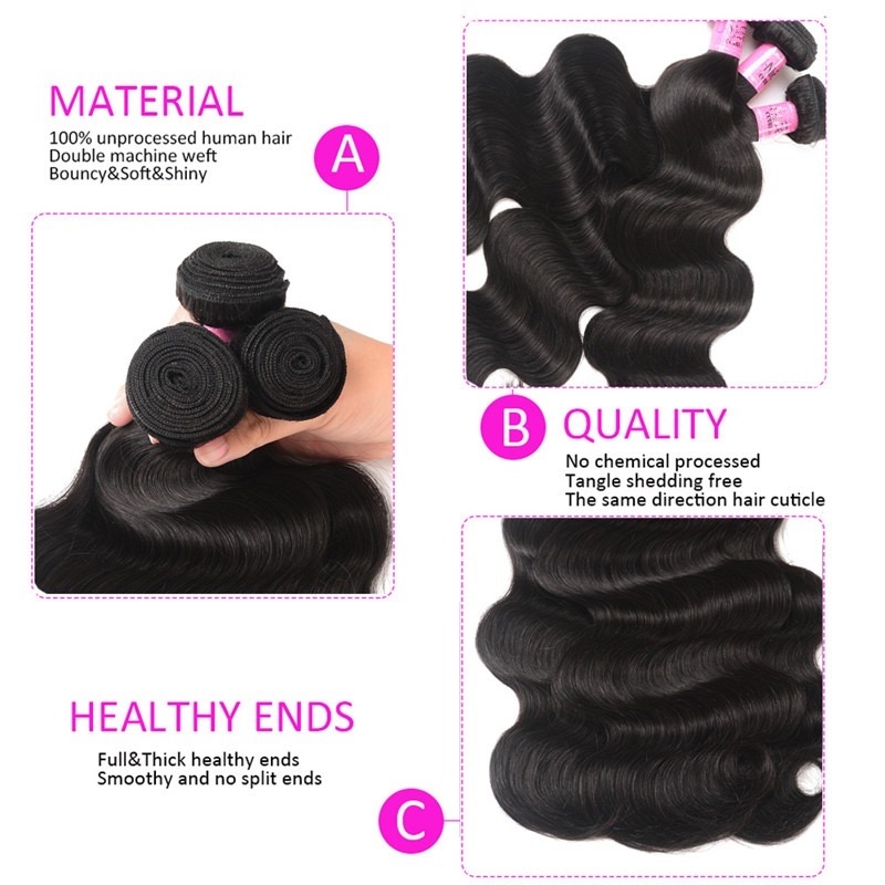 Top Quality Body Wave Virgin Hair Weave 3 Bundles With 13x4 Lace Frontal